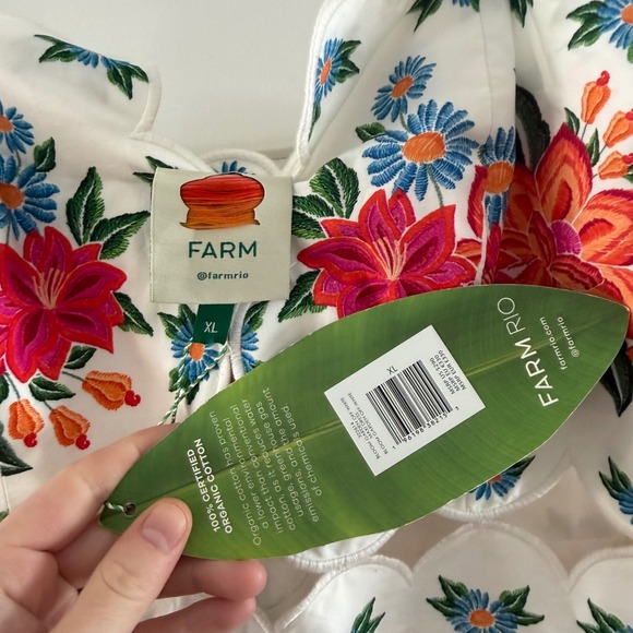 NWT Farm Rio Bloom Garden Midi Dress Off White Floral Embroidered Scallop  XL - Picture 6 of 9